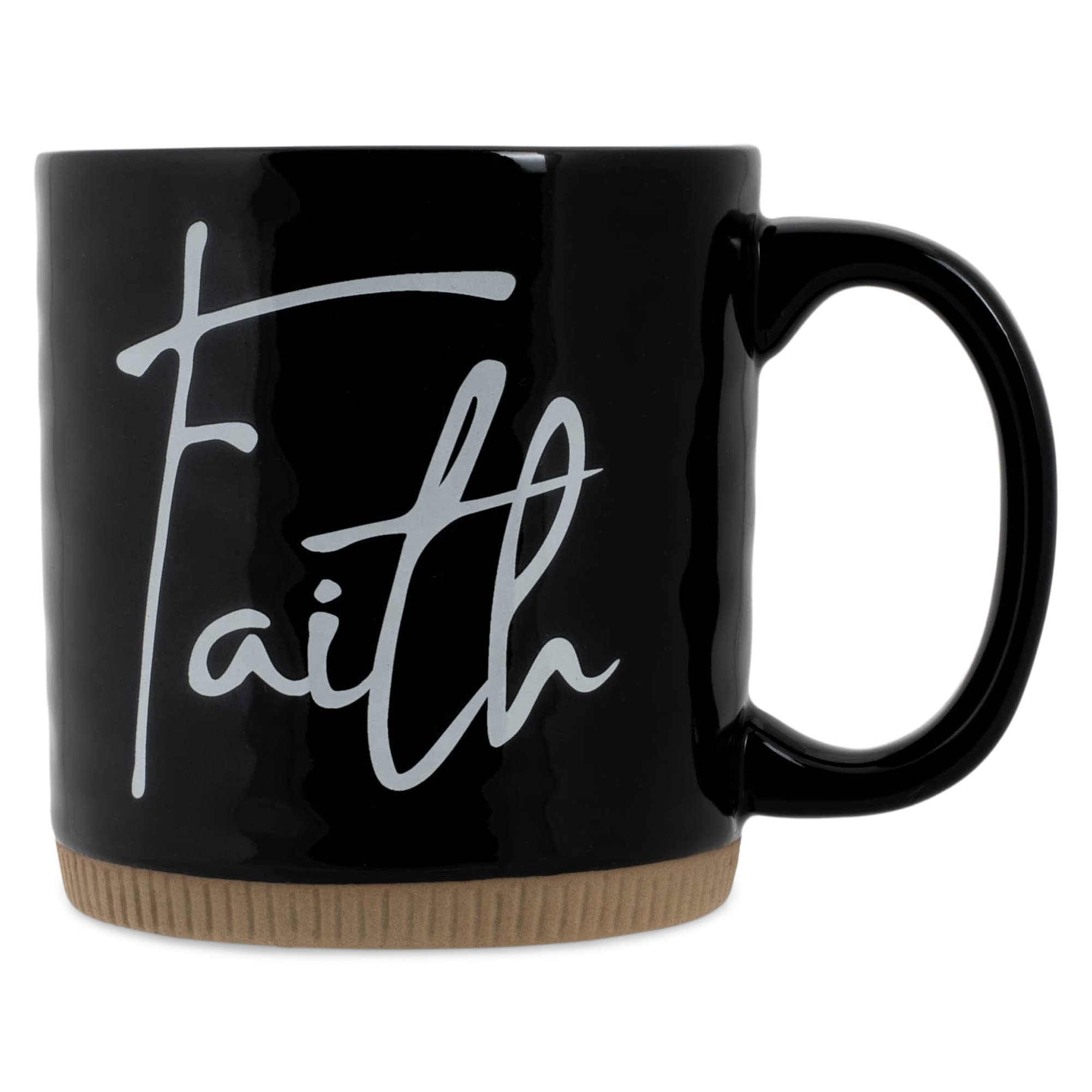 Lighthouse Christian Products Powerful Words Faith 15 Ounce Ceramic Stoneware Coffee Mug Pack Of 4, Black