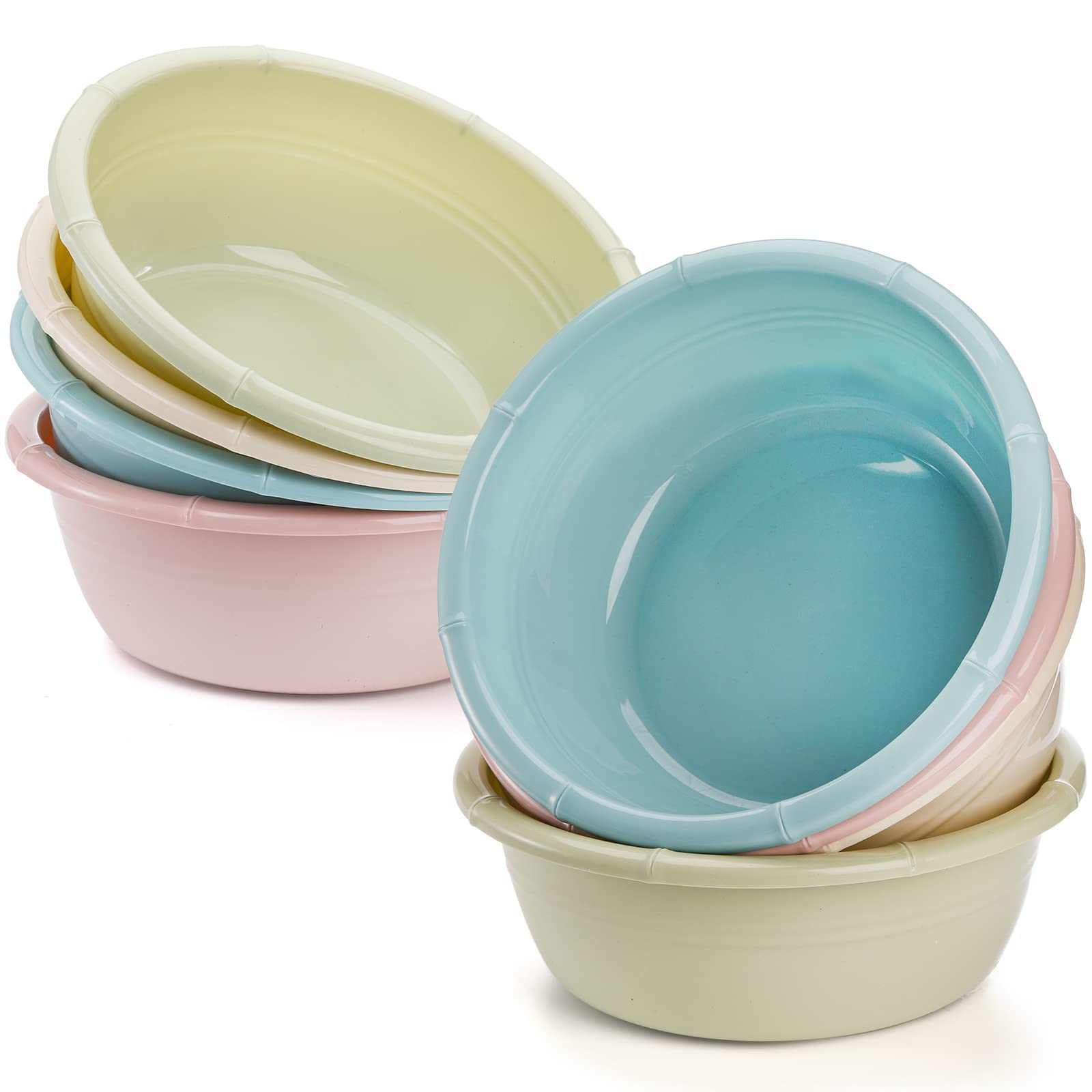 Peohud 8 Pack Plastic Wash Basin, 5 Quart Stackable Camping Dish Pan, Round Vegetable Fruit Wash Pan Dish Tub For Home Kitchen O