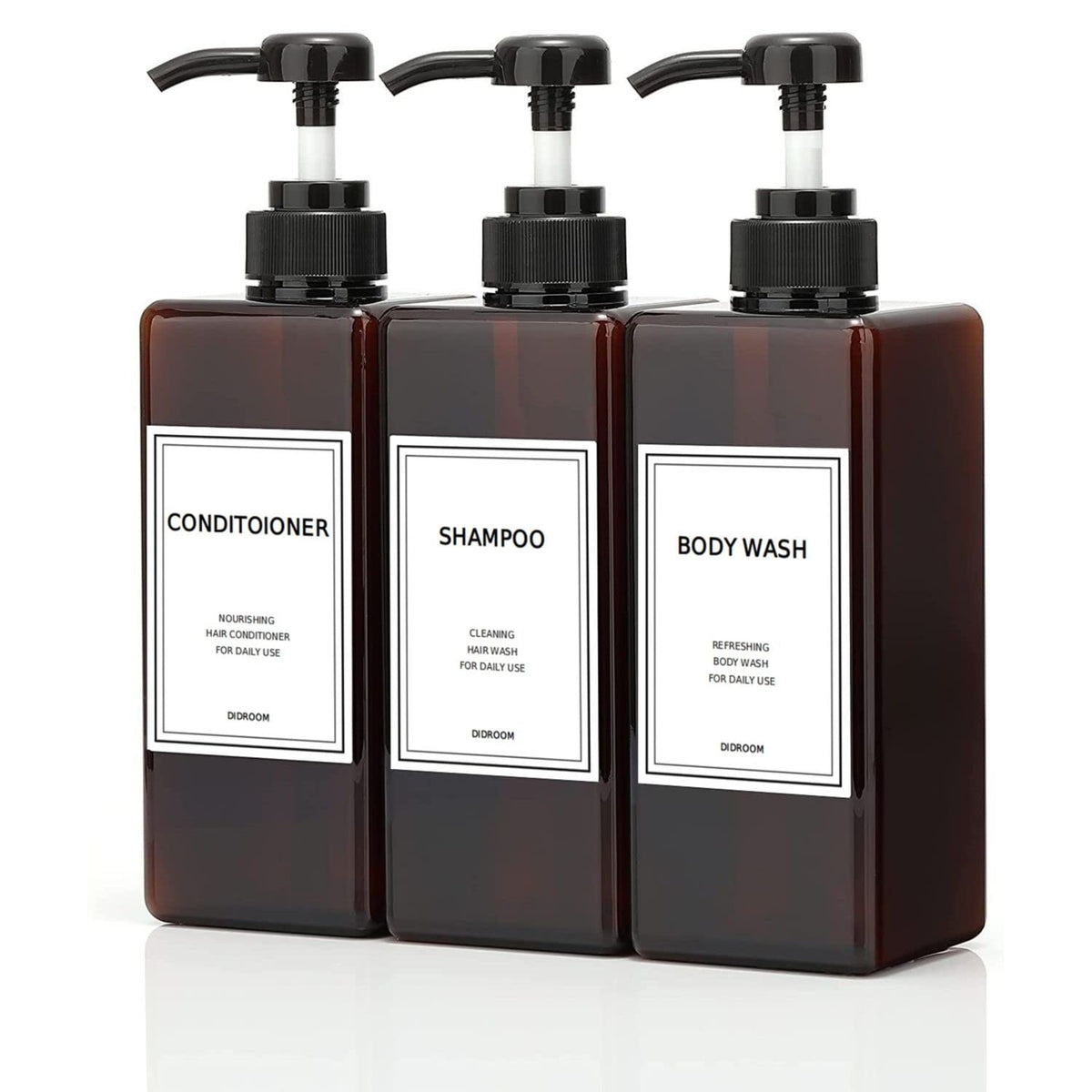Shampoo And Conditioner Dispenser, Refillable Shampoo And Conditioner Bottles Set With Labels - Empty Shower Plastic Dispenser (