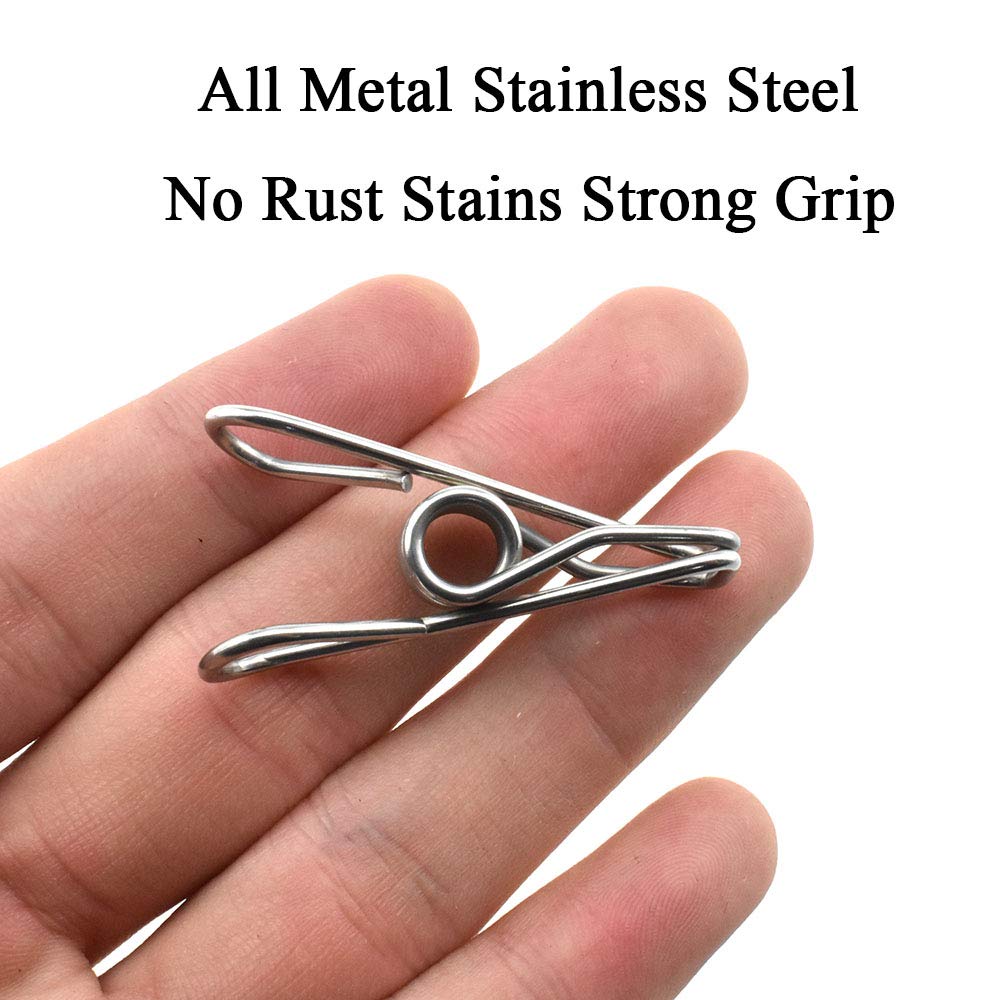 HAHIYO Clothespins Chip Clips All Metal Stainless Steel No Rust Stains Strong Grip in Heavy Wind 1.7 Inches 30 Pack Small Do Not Fall Apart Open Wide for Holding Clothes Snack Bag Clamps