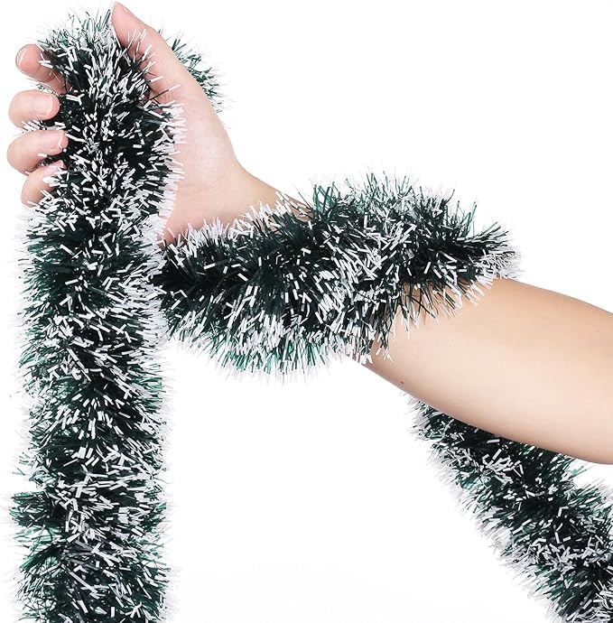 JXITON 33FT Christmas Tinsel Garland Green Metallic Hanging Twisted Garland Greenery Garlands for Christmas Tree Fireplace Mantl