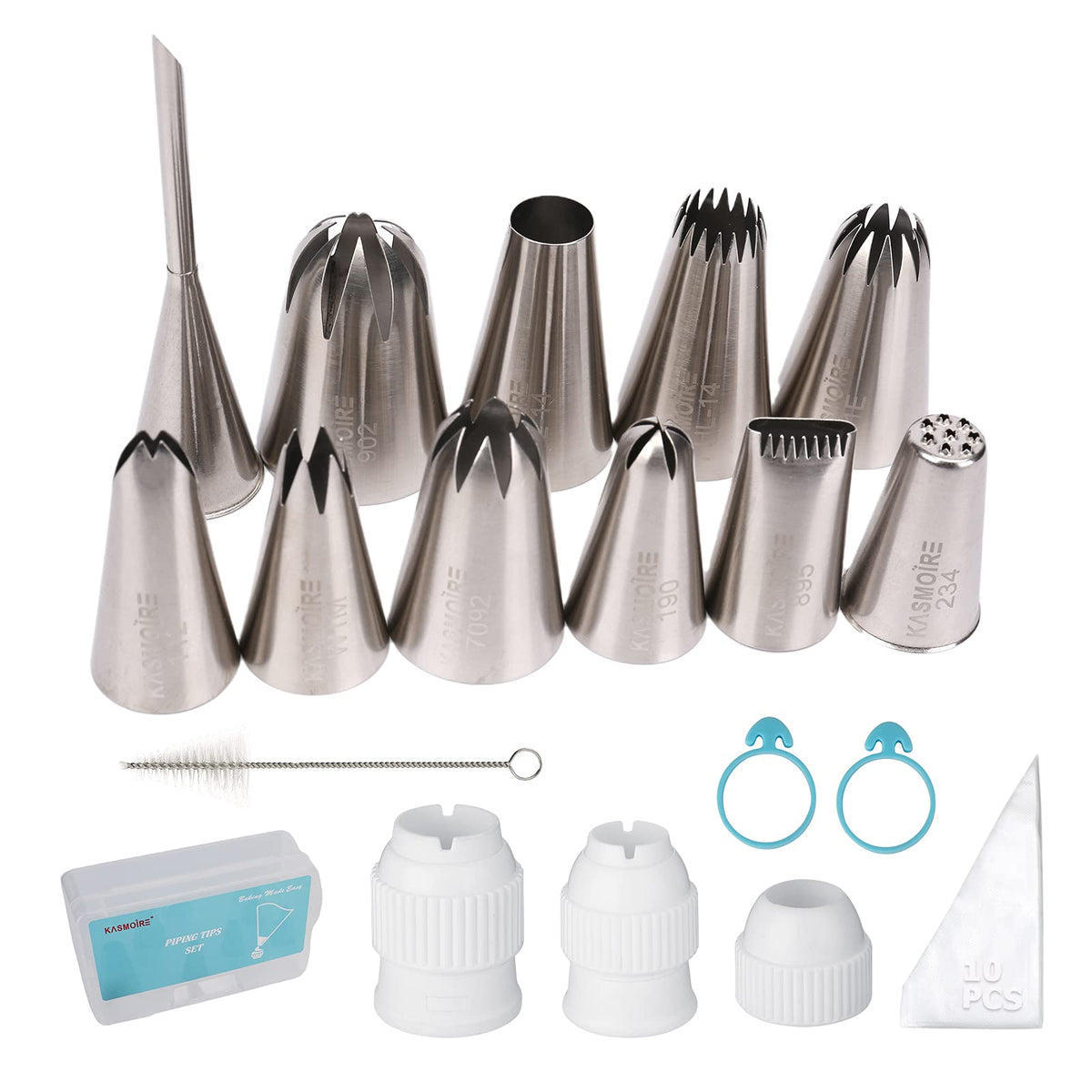 Kasmoire 11 Pcs Extra Large Piping Tip Set,Stainless Steel Cake Decorating Icing Tips Nozzles,Professional Pastry Tips For Cupca