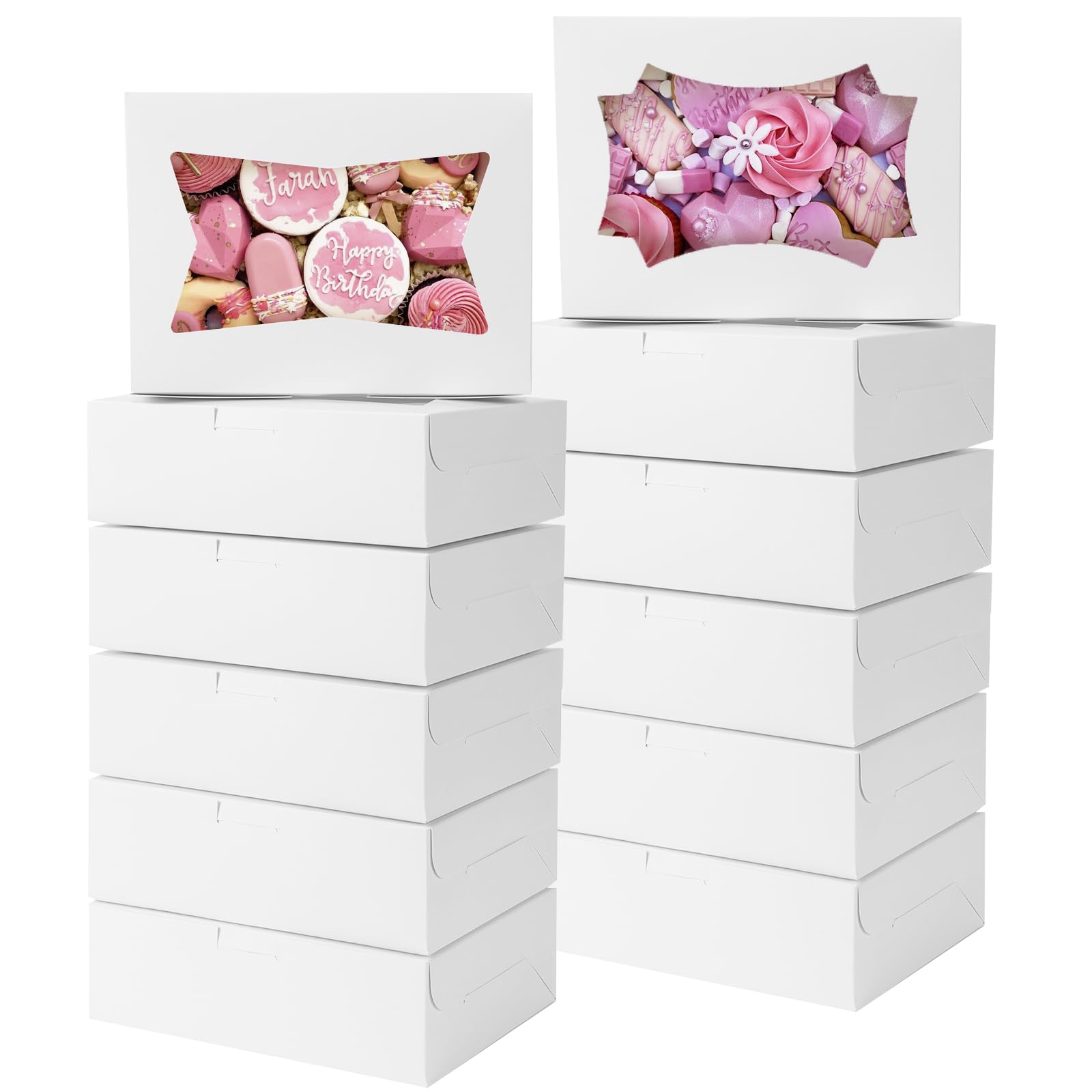 Tomnk 50Pcs Cookie Boxes, 8X6X2.5 Inches 2 Style Window Bakery Boxes For Treats, Chocolate Covered Strawberries, Muffins, Donuts