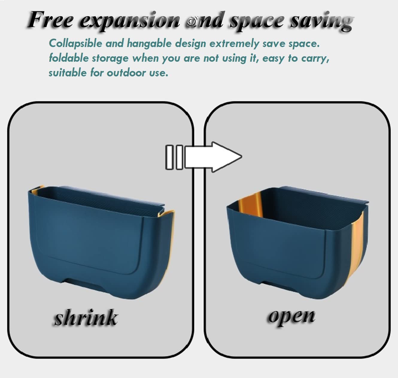 Hanging Folding Mini Trash Can For Kitchen Cabinet Door, Small Collapsible Garbage Bin Under Sink,Wall Mounted Waste Bin- Contai