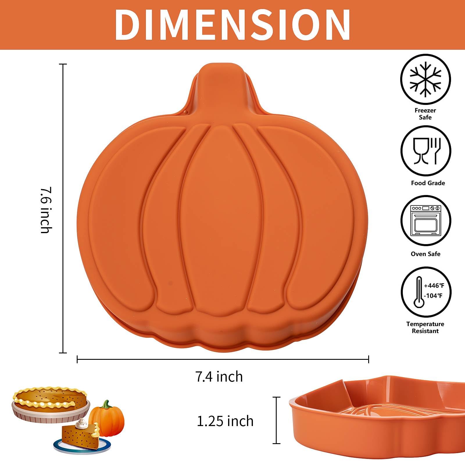 Dootafy Pumpkin Cake Pan 3 Pack Silicone Pumpkin Pancake Mold, 7 Inch Fall Cake Molds Pumpkin Layer Rainbow Baking Cake Pan For