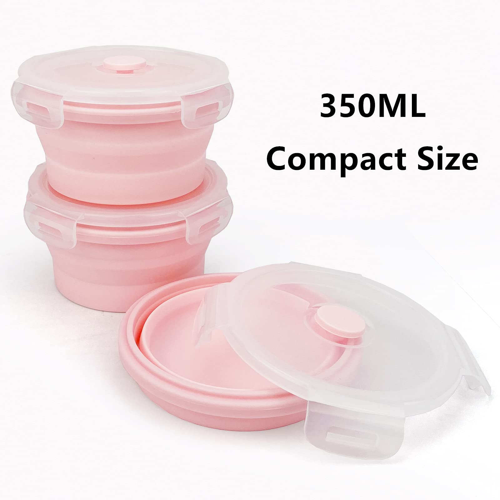 Ccyanzi 3Piece Round Collapsible Bowl With Lids, Silicone Food Storage Containers, Microwave & Freezer Safe, Space Saving For Ki