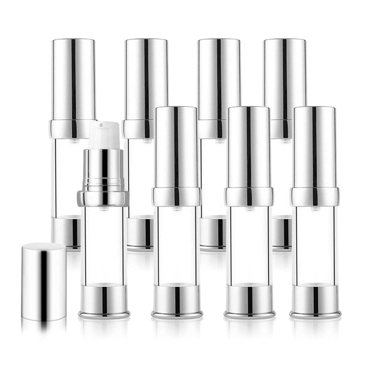 8 Pack 10Ml/0.34Oz Plastic Airless Pump Bottle Refillable Lotion Containers Empty Pump Press Vacuum Dispenser For Travel Cosmeti