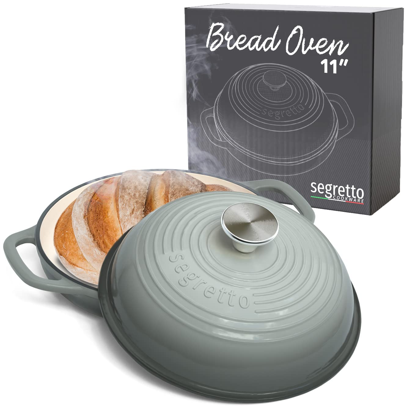 Segretto Cookware Enameled Cast Iron Bread Oven 28 Cm, Gray