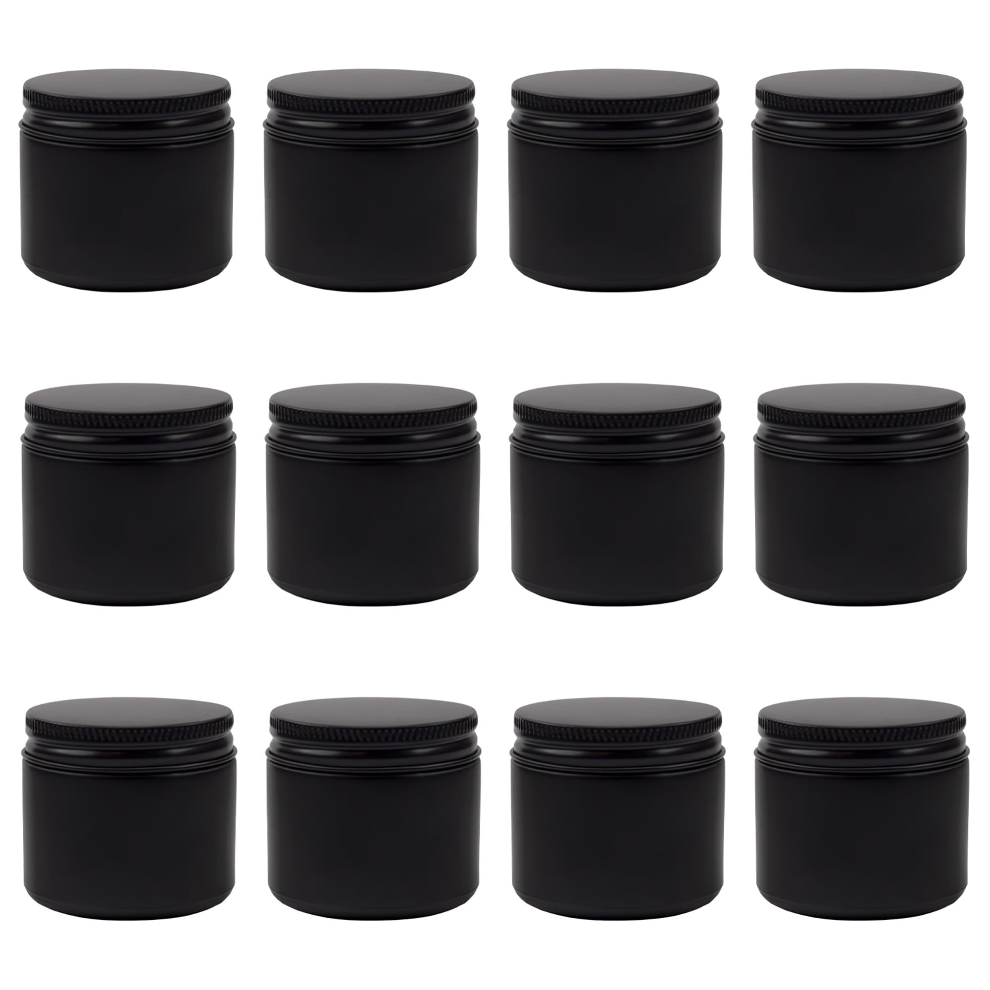 Cornucopia 2-Ounce Black Coated Glass Jars (12-Pack); Cosmetic Jars With Black Metal Lids And Black Matte Exterior