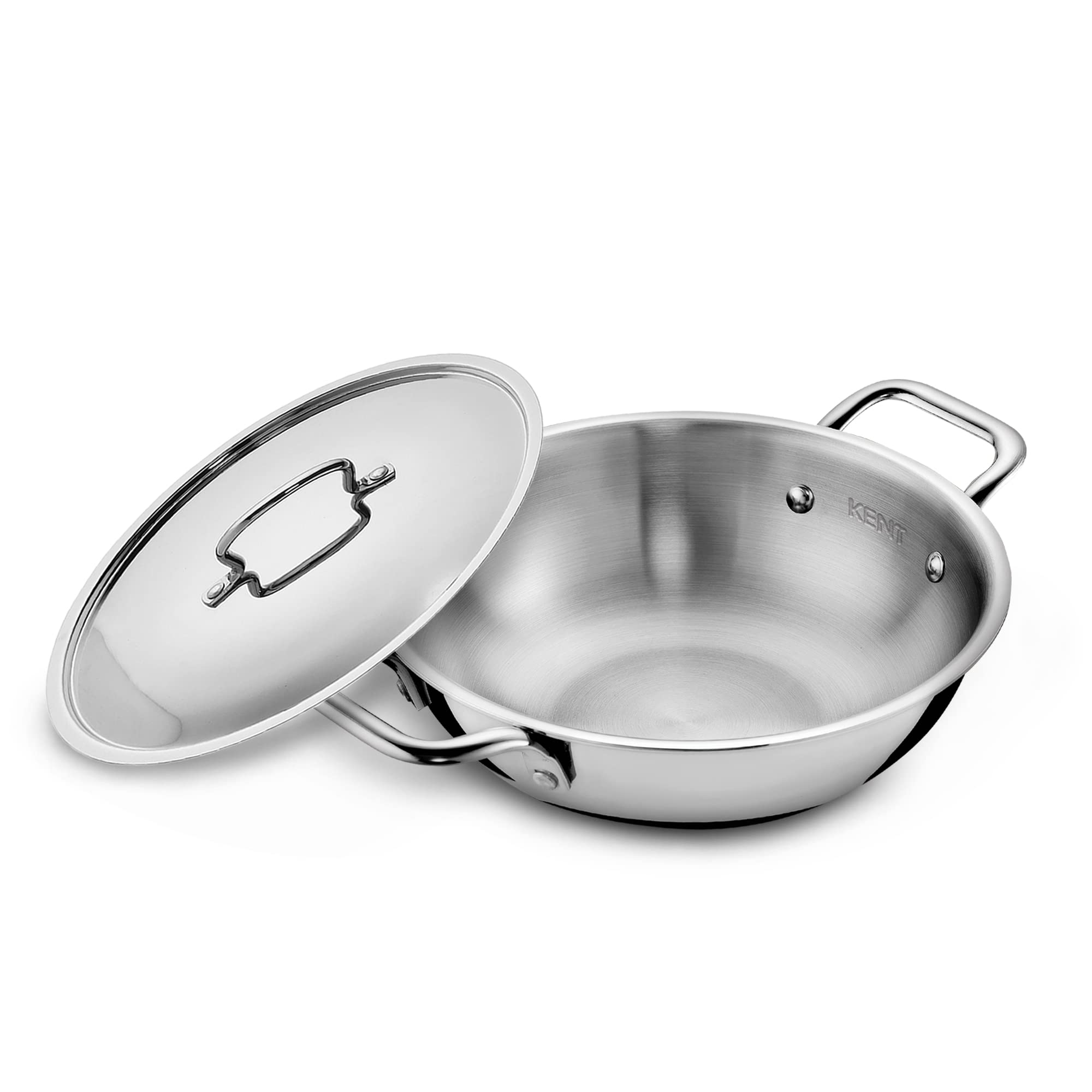 Kent Triply Kadai 24 Cm With Ss Lid 2.6 Liter | Cool-Touch Ss Hollow Cast Handle | Induction Friendly | Dishwasher Safe (Stainle