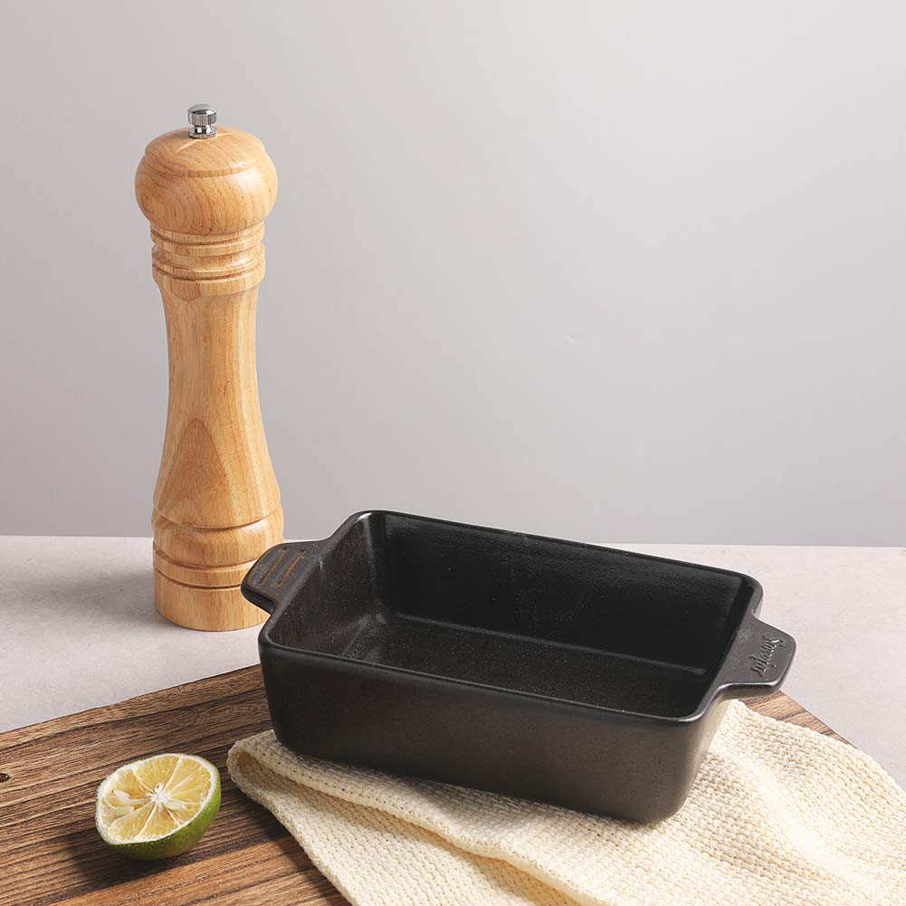 Sweejar Ceramic Baking Dish  Rectangular Small Baking Pan with Double Handles  22OZ for Cooking  Brownie  Kitchen  6.5 x 4.9 x 1.8 Inches(Black)