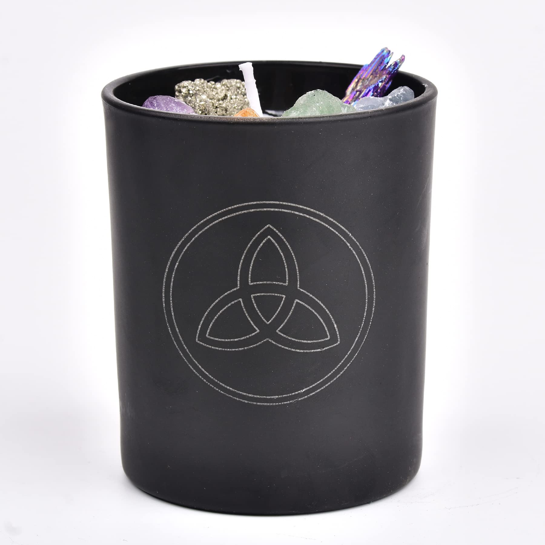 Scented Candle with Crystal Inside Healing Crystal Candle Triangle Knot Engraved Glass Jar Candle