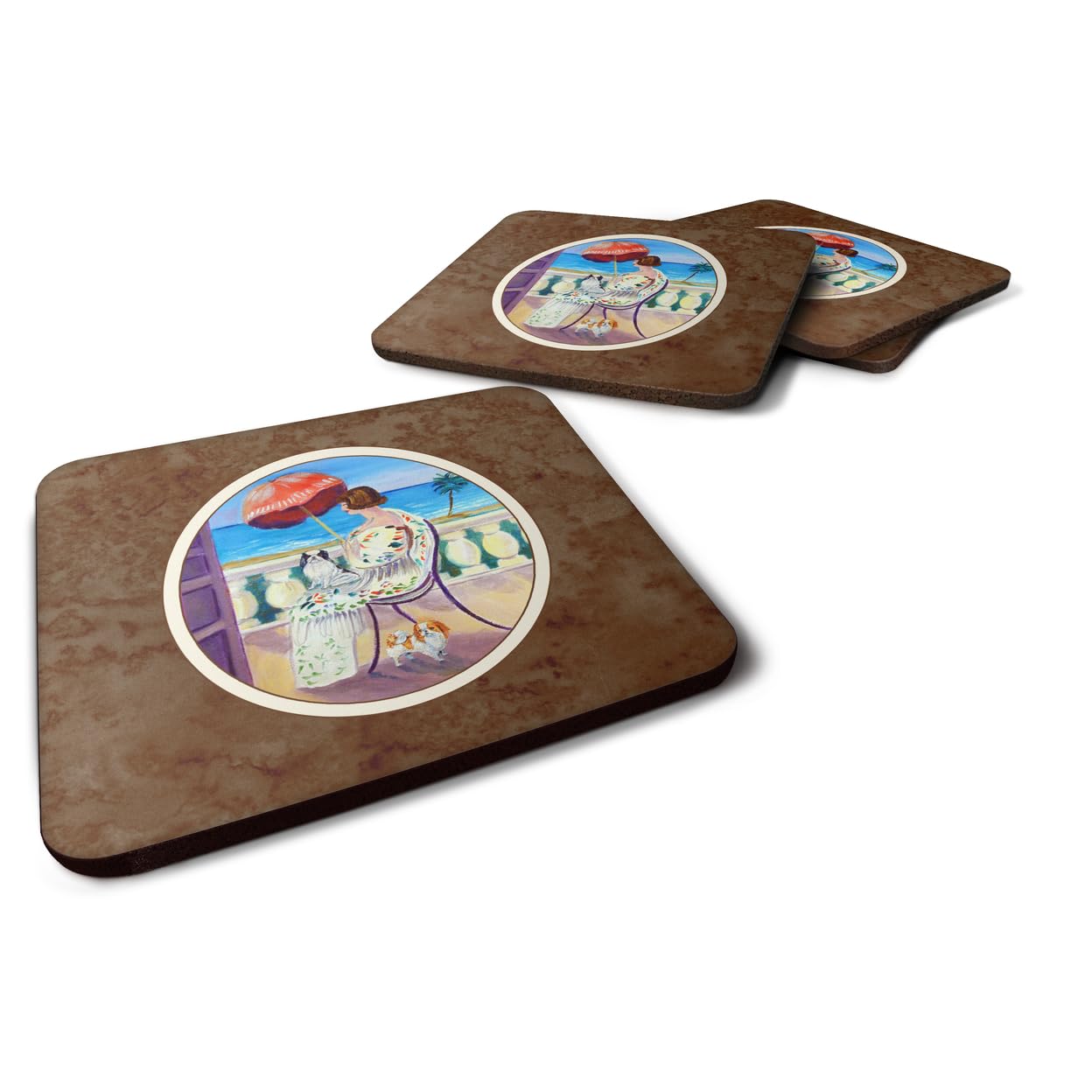 Carolines Treasures Lady With Her Japanese Chin Foam Coasters (Set of 4), 3.5, Multicolor