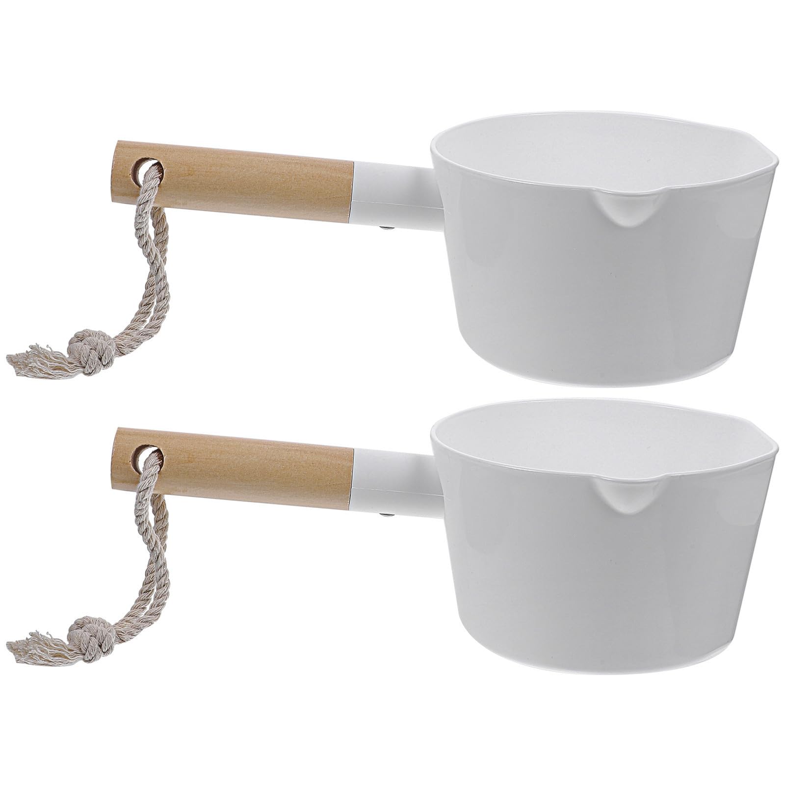 DEARMAMY 2pcs Long Handle Water Ladle with Wooden Handle and Timber+pp Material, Large Capacity Kitchen Water Scoop with Ushape