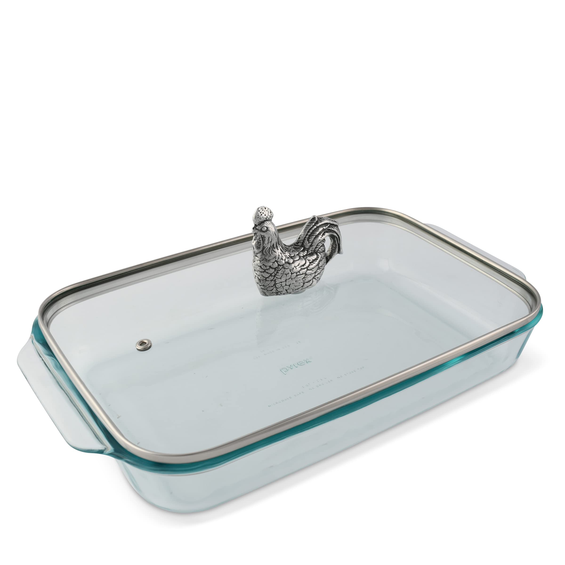 Arthur Court Glass Casserole Dish with Metal Rooster Handle Baking Dish  Perfect to keep your Easter Sides Protected and Warm 