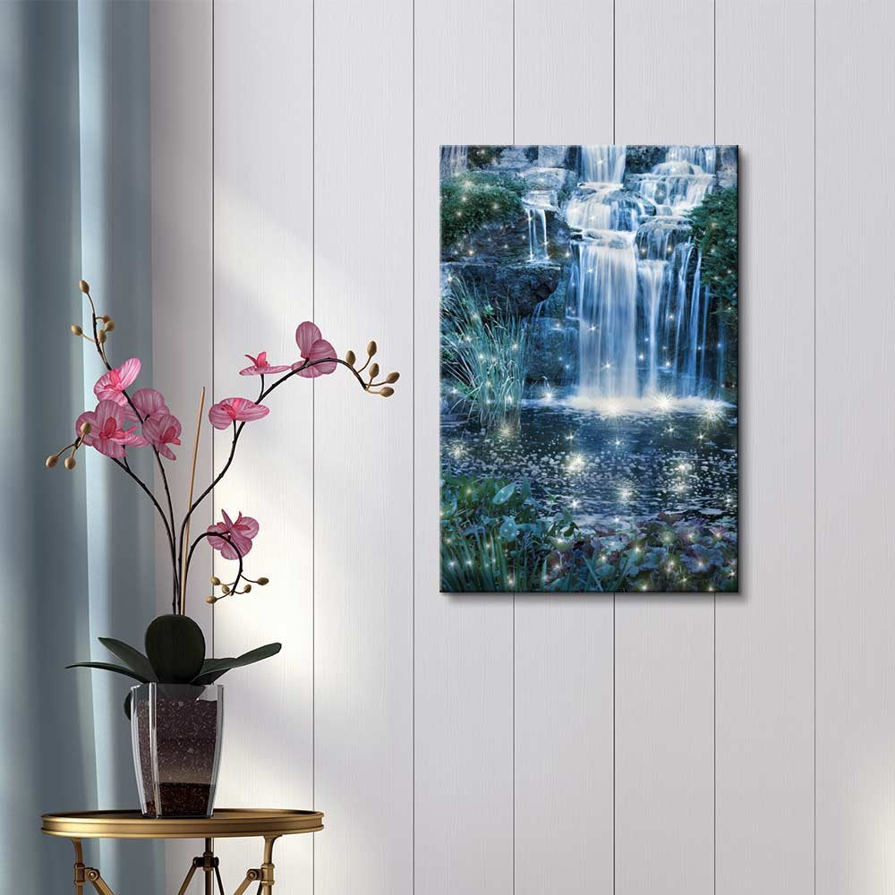 Wall26 - Canvas Prints Wall Art - Magic Night Waterfall Scene (Fantasy, Fairy, Waterfall) | Modern Wall Decor/Home Decoration St