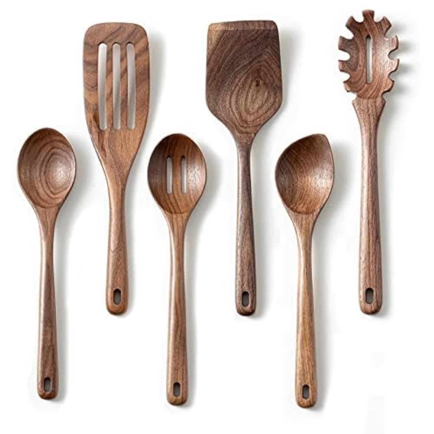Gudamaye 12 inch Black walnut Wooden spoons for cooking, 6 PCES Long Handel Wooden Spoons, Natural Black walnut Wooden utensil f