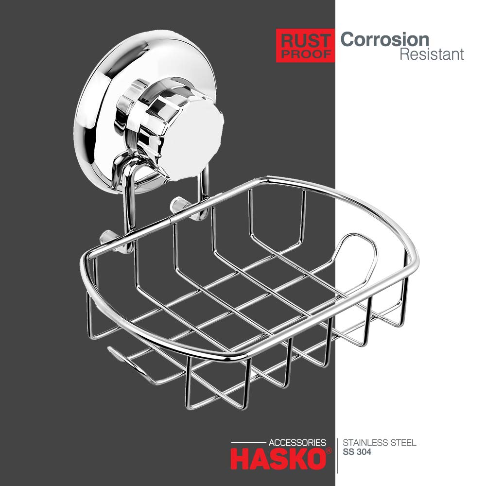 Hasko Accessories Suction Soap Dish With Hooks | Powerful Vacuum Suction Cup Soap Holder | Soap Basket Sponge Holder For Bathroo
