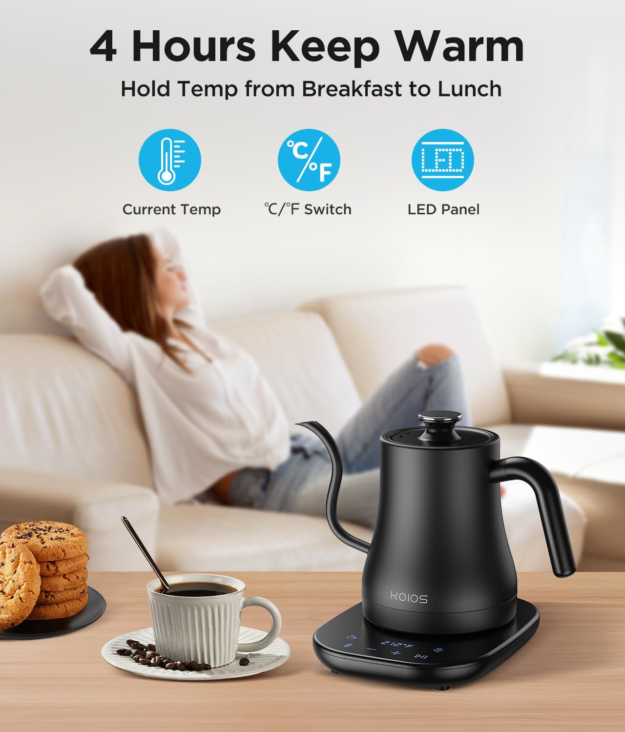 Gooseneck Electric Kettle With Temperature Control, 27Oz/0.8L Fast Heat Electric Kettle For Pour Over Coffee/Tea, Auto Shut Off