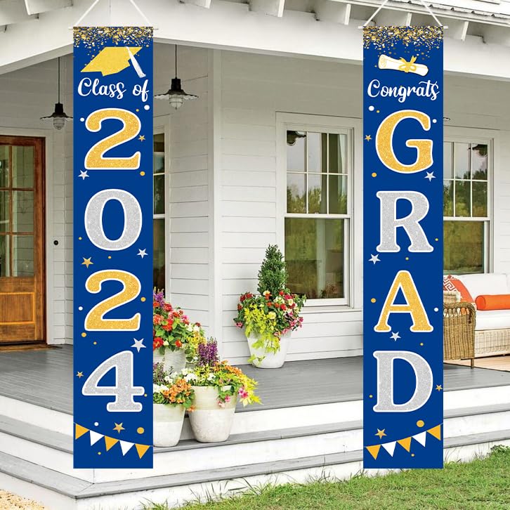 Graduation Decorations 2024 Grad Banner Blue Porch Door Sign Welcome Banner For Indoor Outdoor Wall Indoor Outdoor Graduation De