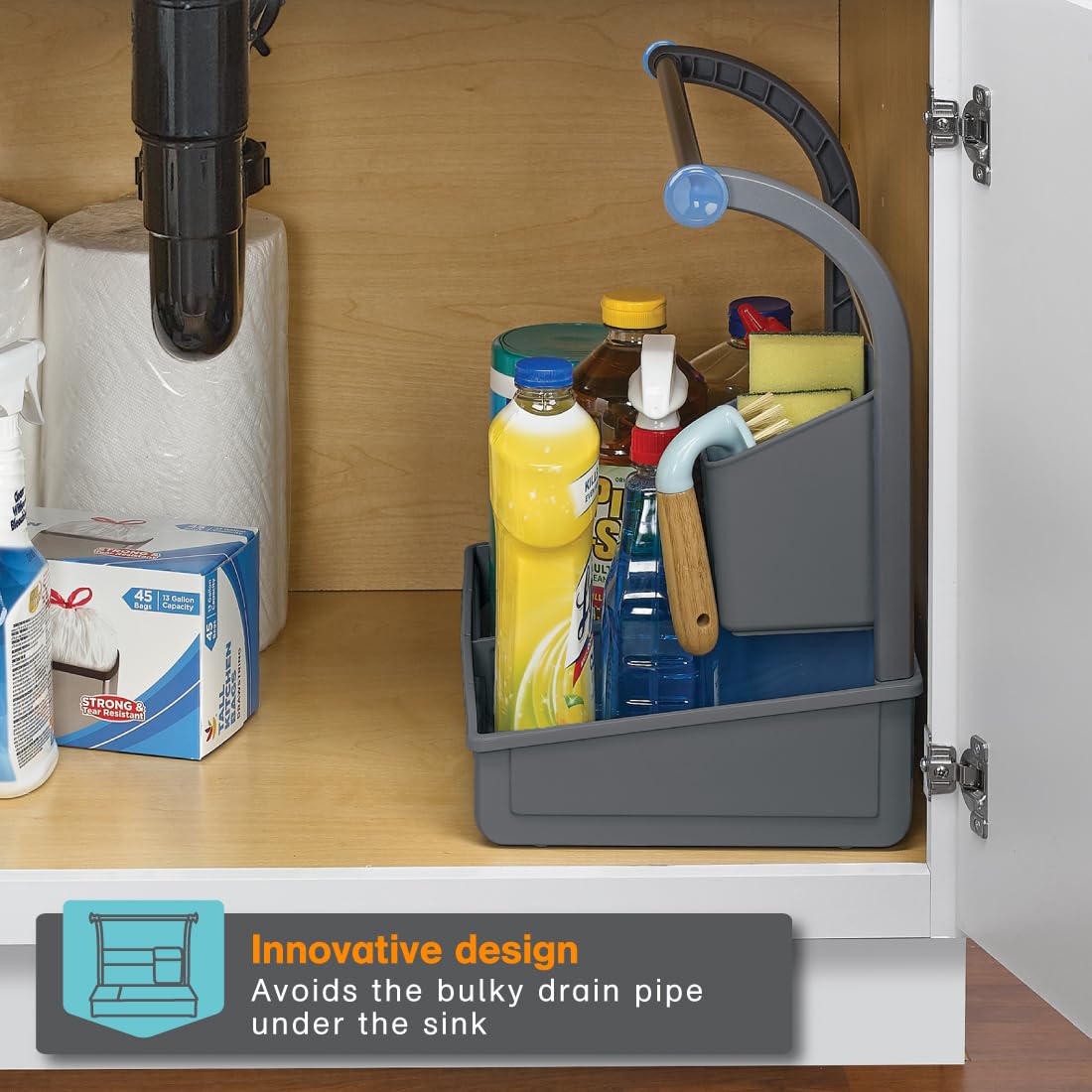 Polder Under Sink Storage Caddy - Easy-to-Assemble Plastic Organizer, Gray, 16.75" x 10.5" x 16.5", Model STO-6720-94