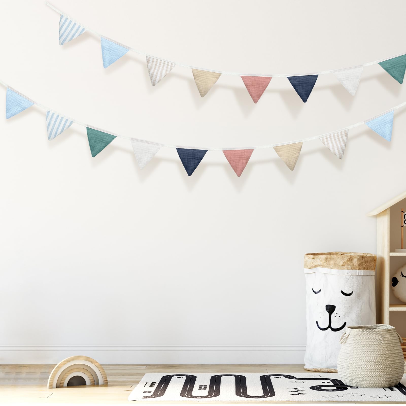Oudain 15.5 Ft Pennant Banner Flags, 2 Pcs Nursery Garland Triangle Bunting Flag Baby Banner For Nursery Decor Baby Birthday Boh