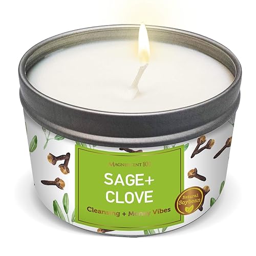 SAGE + Clove Aromatherapy Candle for House Energy Cleansing and Money Attraction, Banishes Negative Energy I Purification and Ch