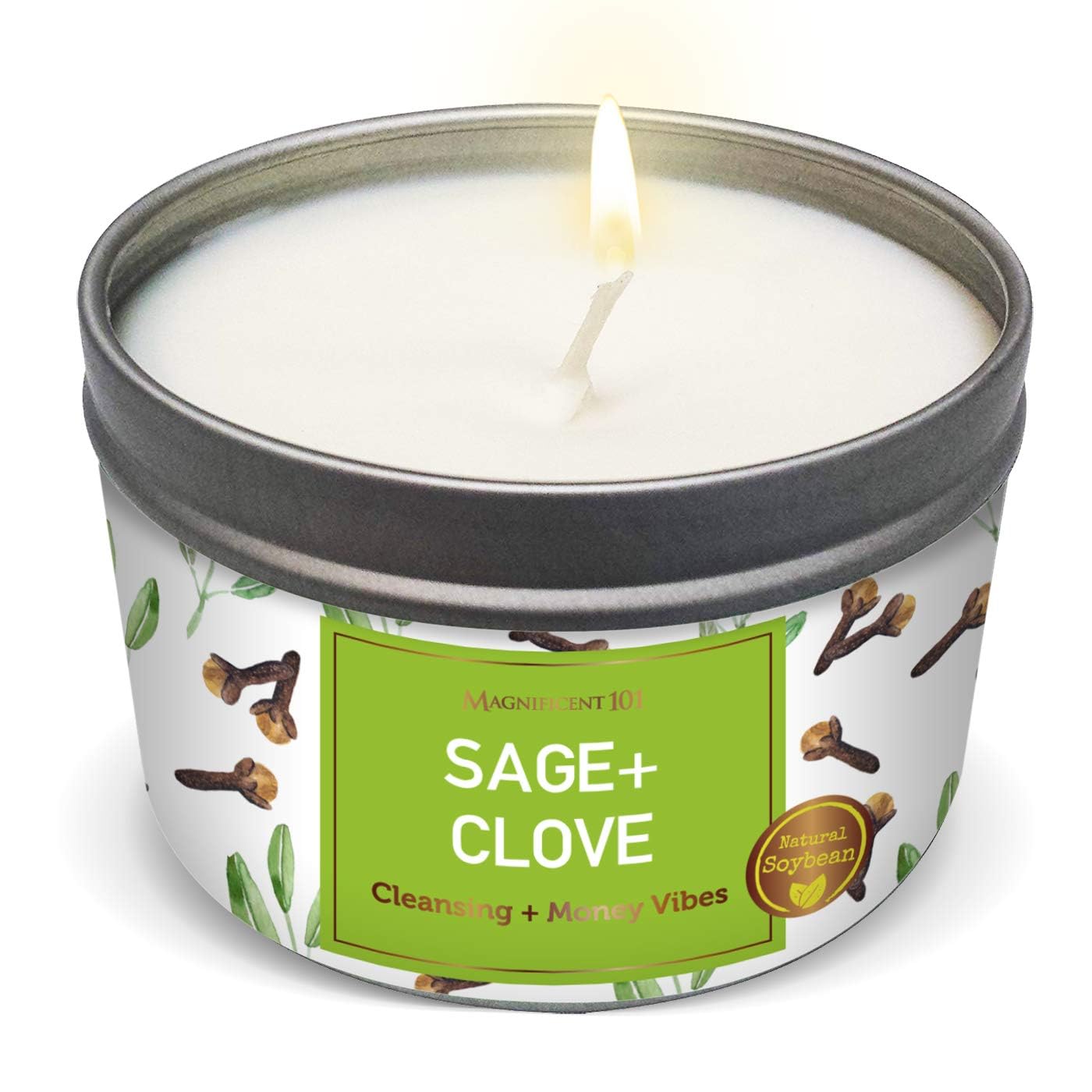 SAGE + Clove Aromatherapy Candle for House Energy Cleansing and Money Attraction, Banishes Negative Energy I Purification and Ch