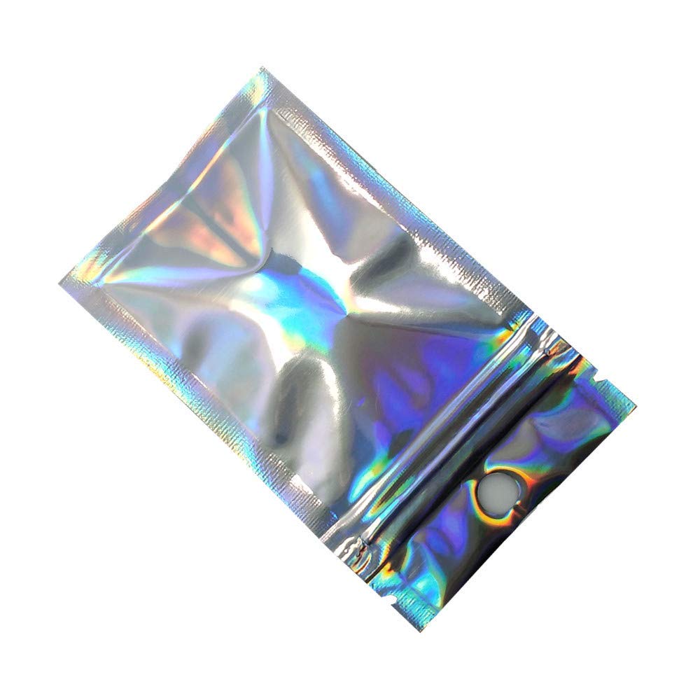 100 Pack 9x16cm (3.5x6.3 inch) Clear Front Resealable Heat Sealable Foil Bags with Hang Hole for Zip Bulk Food Storage Lock Bag Reclosable Airtight Heat Seal Pouch Zipper Lock Packaging