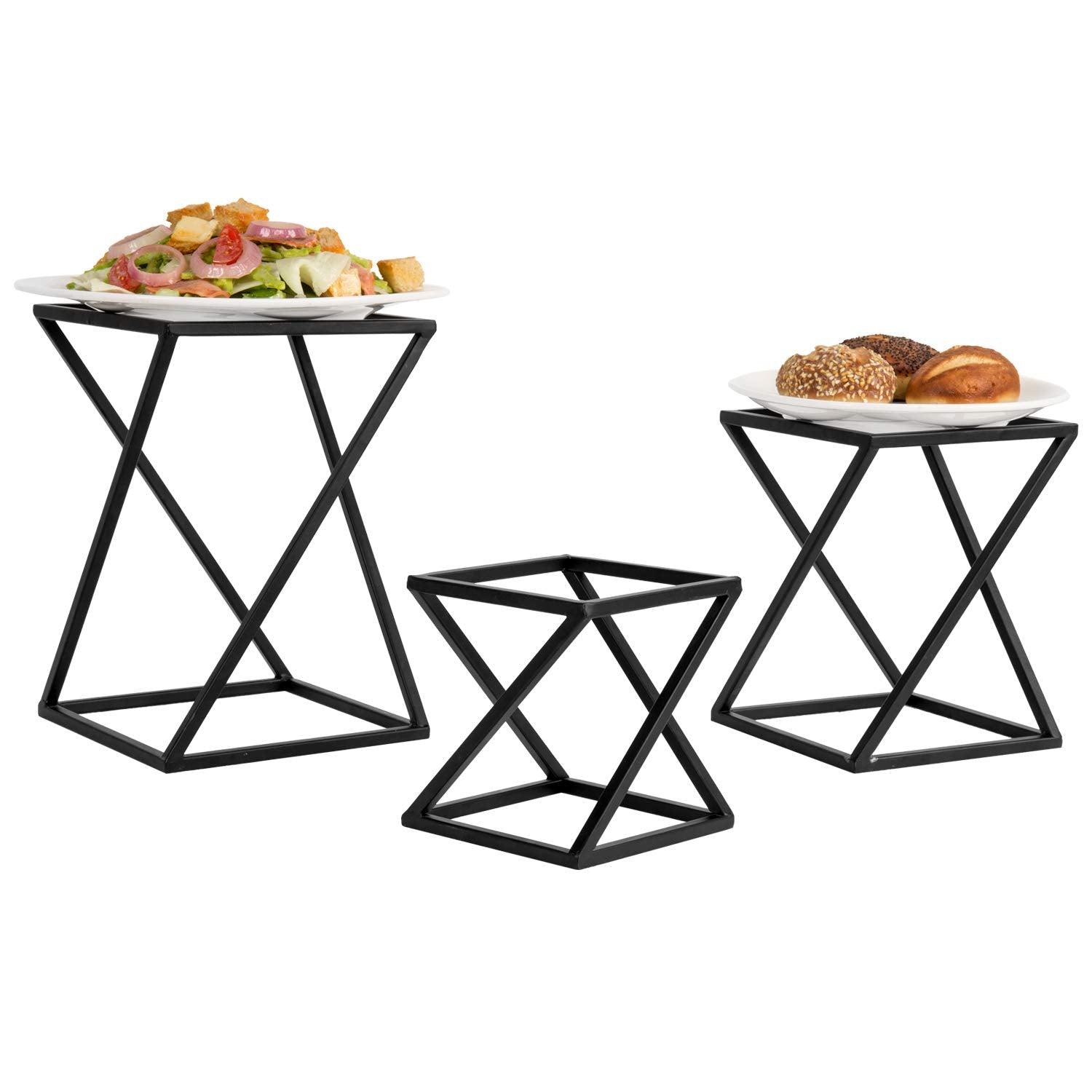 Mygift Twisting Geometric Matte Black Metal Pizza Riser Racks/Food Display Stands, Set Of 3