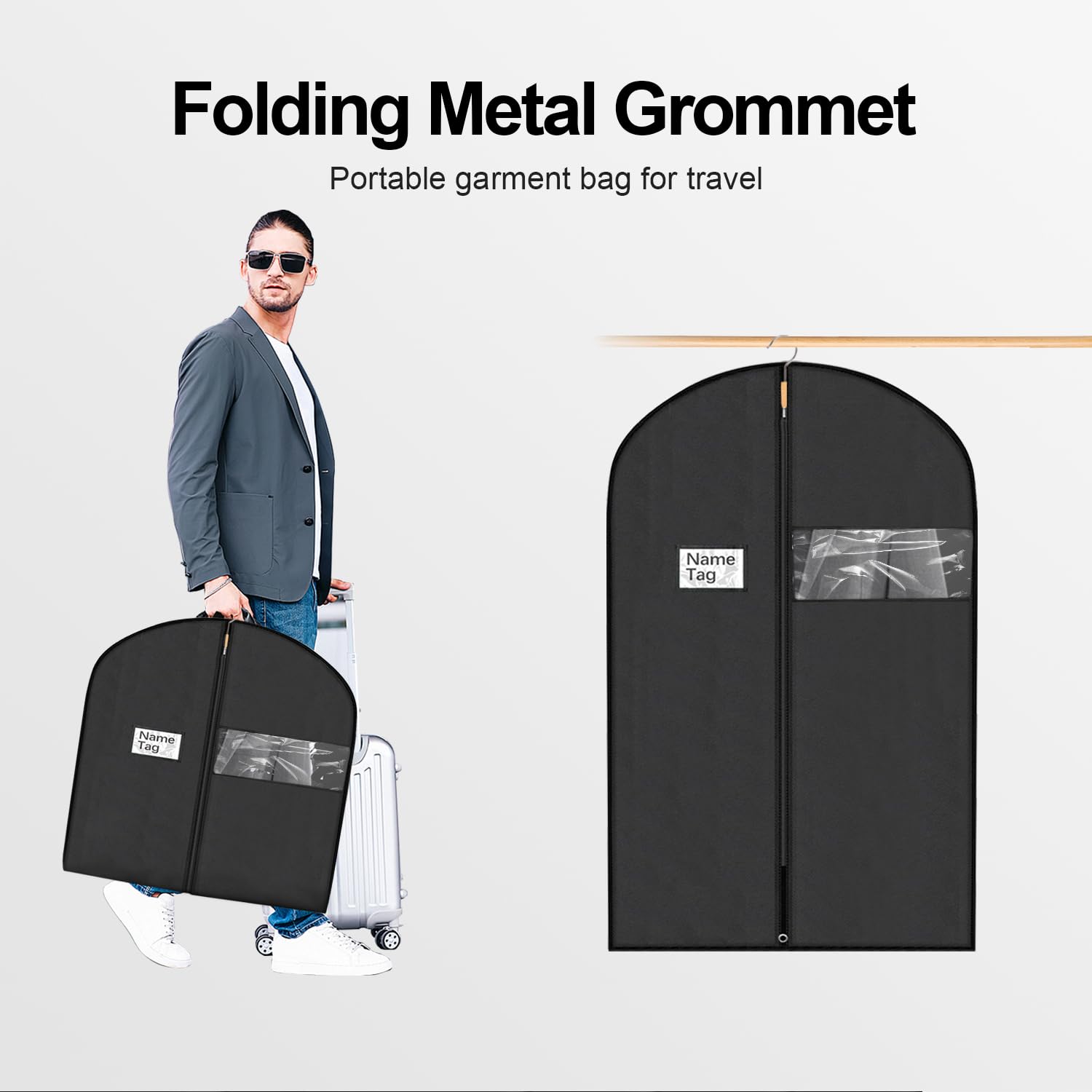 Wellong 6 Packs Dress Bags, 60 Inches Suit Cover Bags For Travel And Storage, Non-Woven Breathable Hanging Garment Bags For Clos