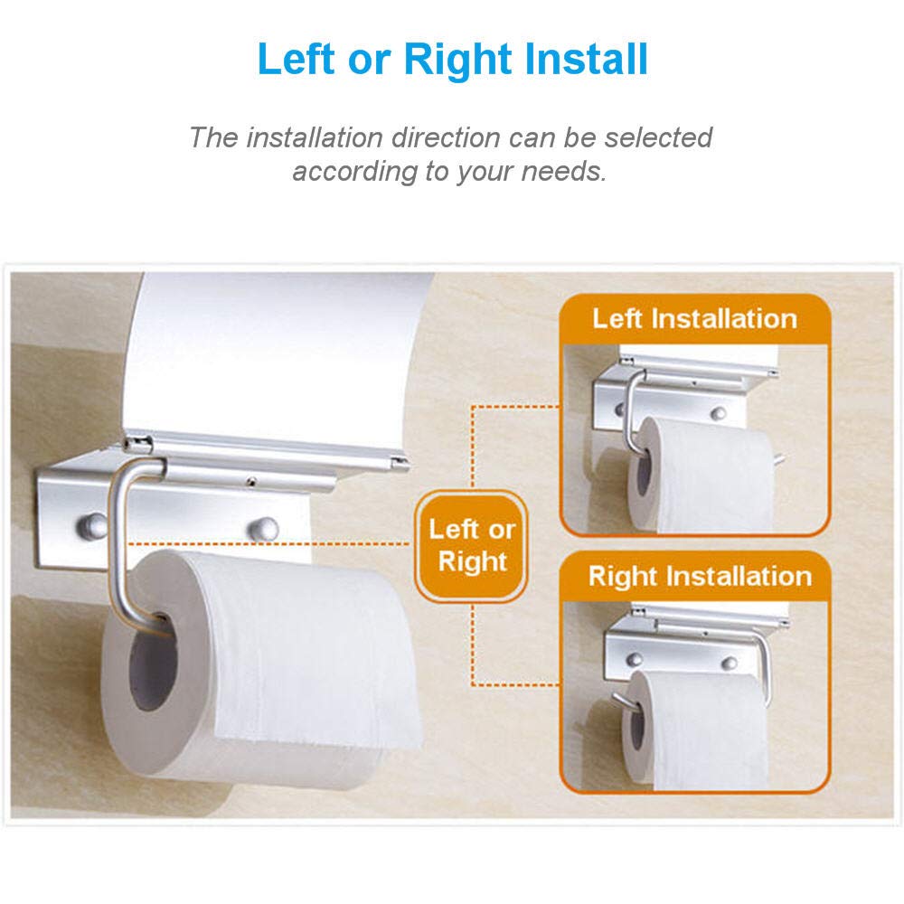 AYADA Wall Mounted Toilet Paper Holder with Phone Shelf, Aluminum, Matte Silver, Rust-Free Design for Bathrooms and Hotels