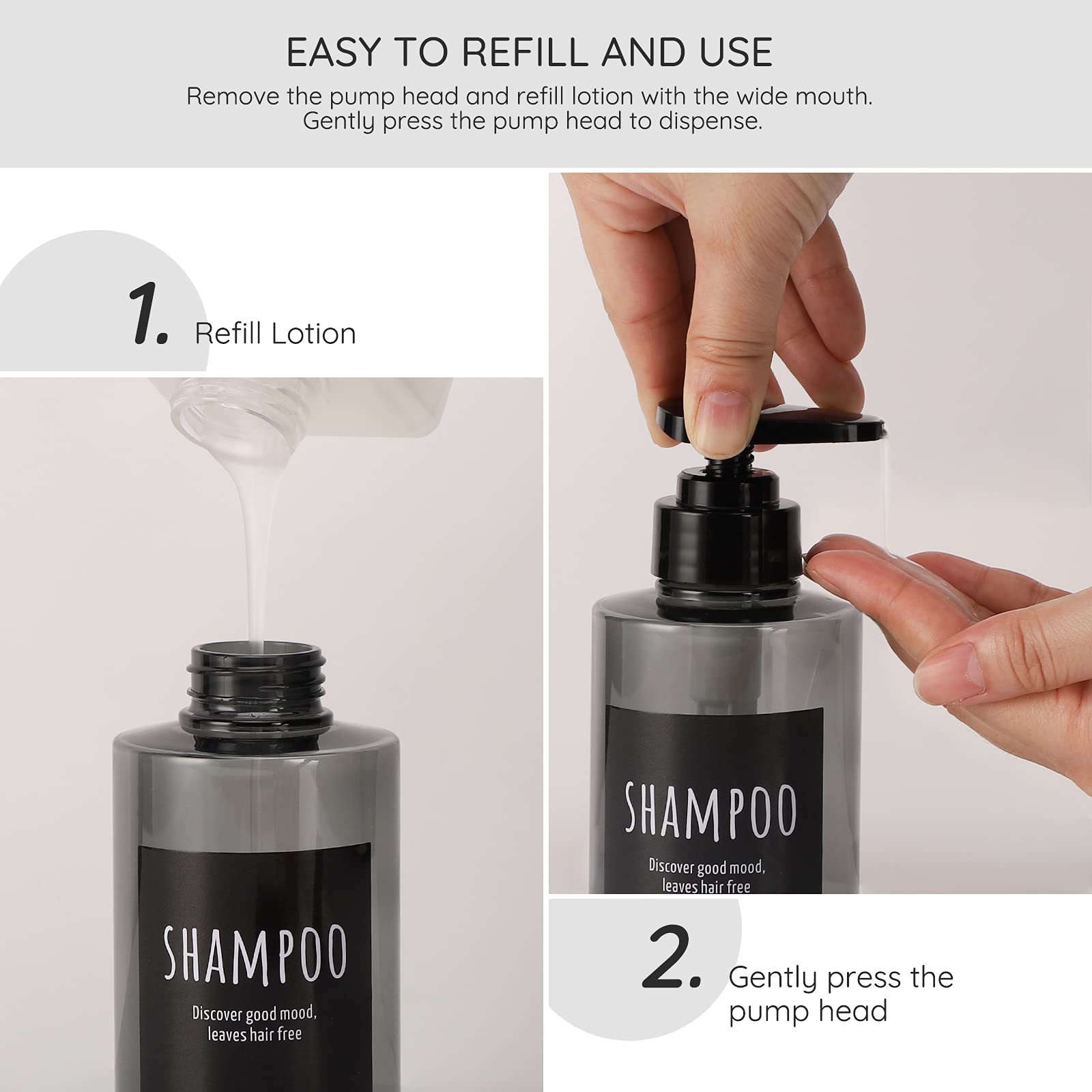 Empty Shampoo Bottles, Segbeauty 10.1Oz Plastic Pump Dispenser Bottle, 3Pcs 300Ml Refillable Shampoo Pump Bottles For Shower, Gr