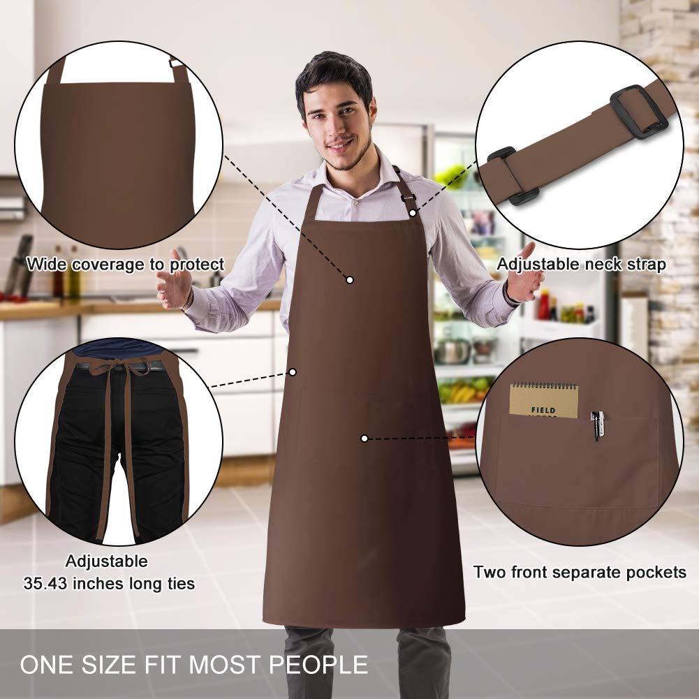 Jubatus 2 Pack Bib Aprons With 2 Pockets Cooking Chef Kitchen Apron For Women Men, Brown