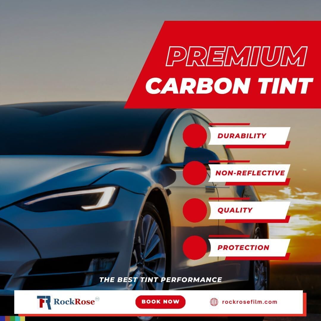 Rockrose 20 Vlt Car Tint 20 By 10Ft 2Ply Premium Carbon Professional Tint Car Window Tint Heat, Uv, And Irr Block Tint For Cars