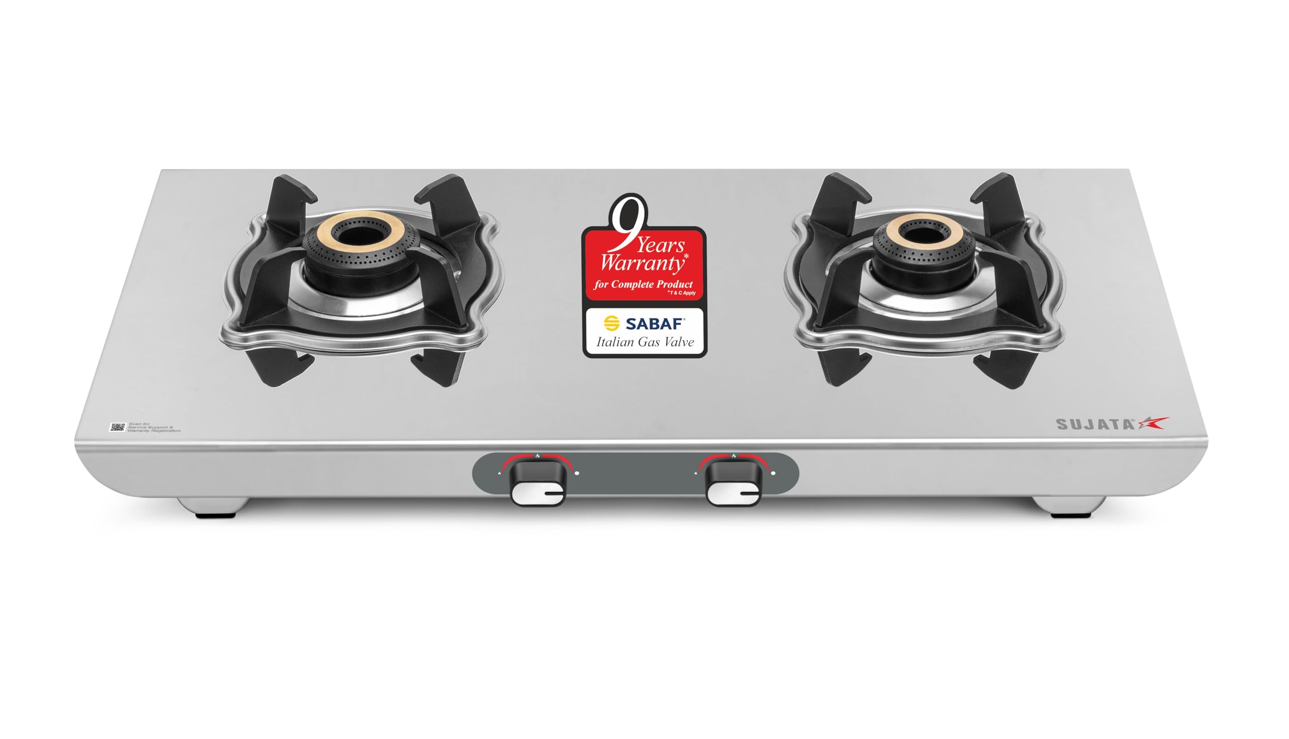 Sujata Majestic Manual Ignition Gas Stove | 9 Years Warranty | Gas Stove 2 Burners Steel, Stove 2 Burner, Sabaf, Isi Certified, 