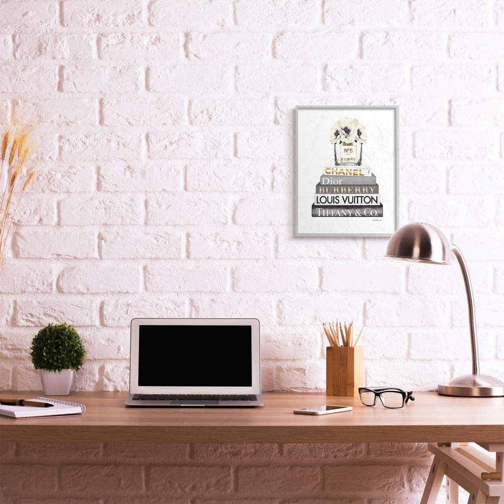 Stupell Industries Blooming White Floral Display On Glam Designer Bookstack Wall Art, 16 X 20
