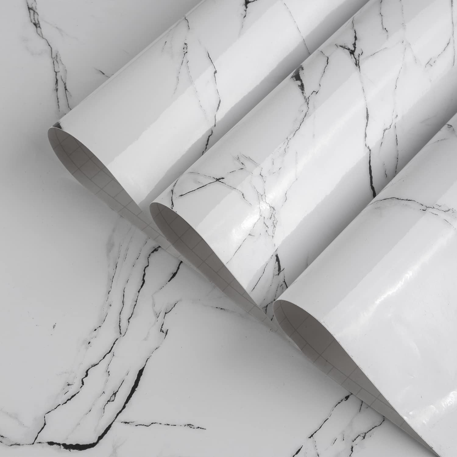 White Granite Wallpaper Peel Stick Glossy Thick Marble Contact Paper for Countertop 16x354 inch Waterproof Oil Proof Self Adhesi
