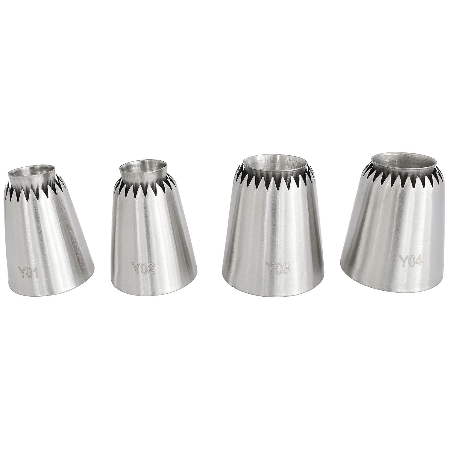 Longdex Sultan Piping Nozzle 4Pcs 304 Stainless Steel Russian Piping Tips Sultan Ring Baking Mold Icing Nozzle Cookies Cupcake I