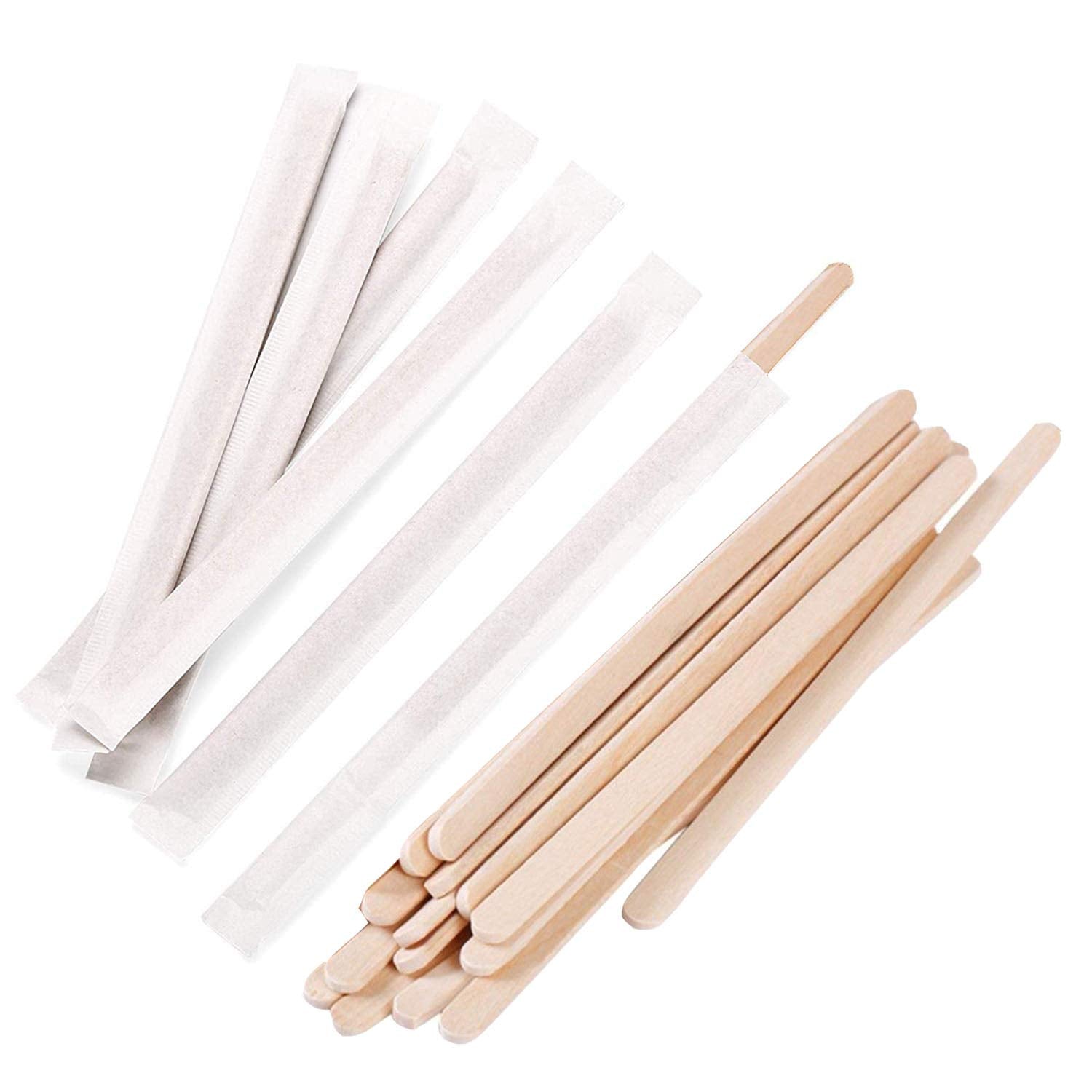 Gmark 5.5'' Premium Wood Stirrer 2.3Mm Thick Individual Wrapped 100 Pc - Wood Coffee Stir Sticks For Tea Beverage, Corn Dog Stic