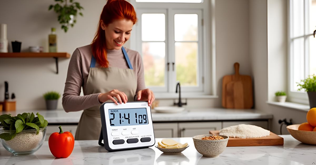 Aerys Digital Kitchen Timer & Stopwatch, Large Digit Countdown, Loud Alarm With Back Stand, Ideal For Cooking, Baking, Study Tab