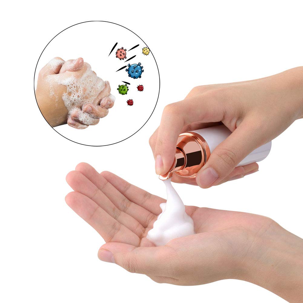 Lil Ray 2 Oz Empty White Foam Pump Bottle, Foamer Soap Dispenser For Lash Shampoo, Hand Soap, Foaming Cleaner(Rose Gold Pump, 6