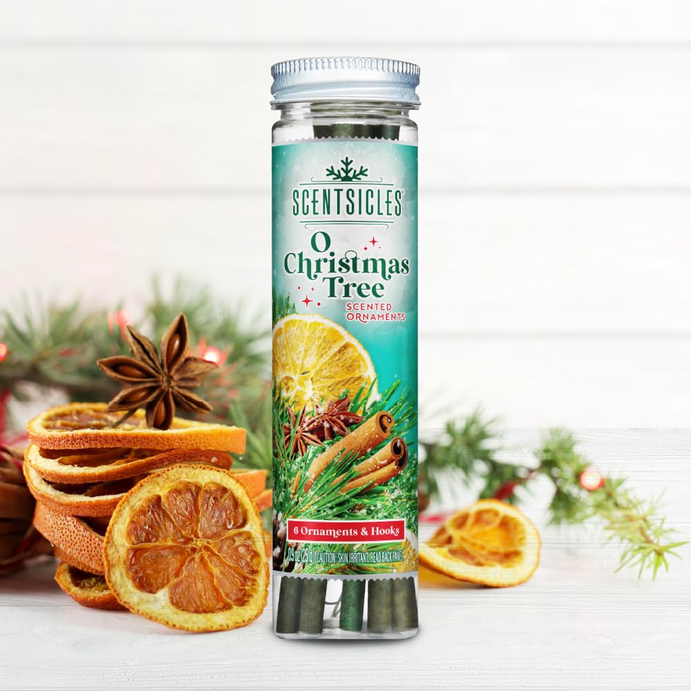 Scentsicles White Winter Fir and O Christmas Tree Scented Christmas Ornaments with Hooks - 2 Pack (2 Bottles, 12 Sticks Total)