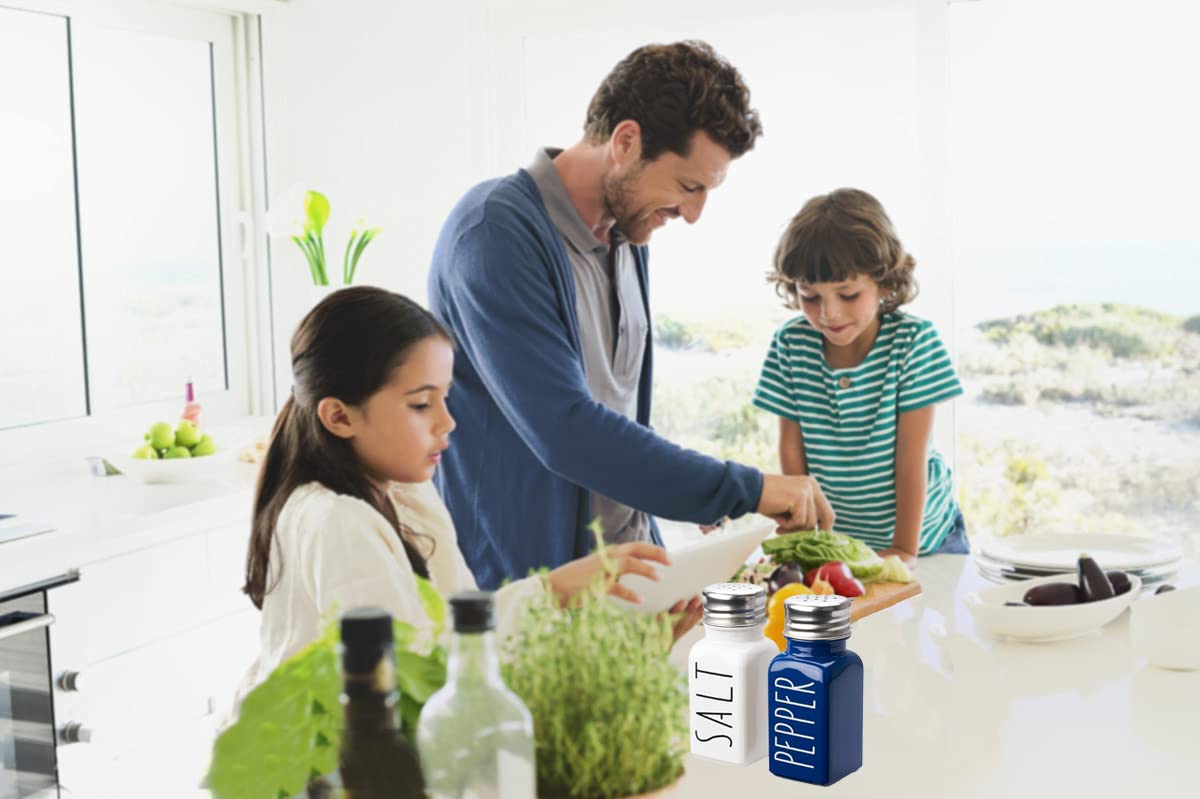 Farmhouse Salt And Pepper Shakers Set,Kitchen Decor,Glass Blue Salt And Pepper Shakers Set,Cute Salt Shaker,Gift For Women,Moder