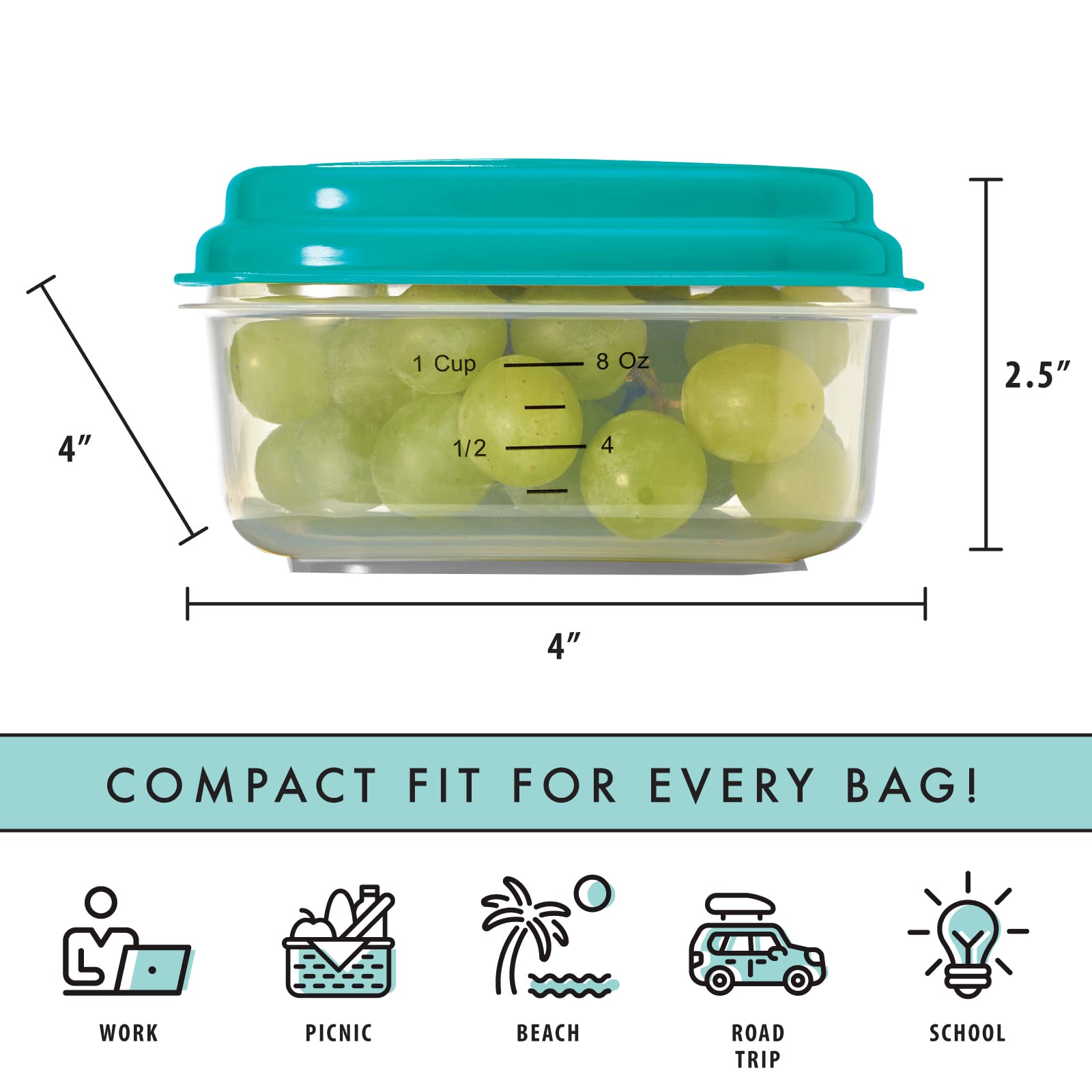 Fit & Fresh Small Plastic Containers With Lids 8 Oz, Small Snack Containers With Lids For Adults And Kids, Reusable Leakproof Dr