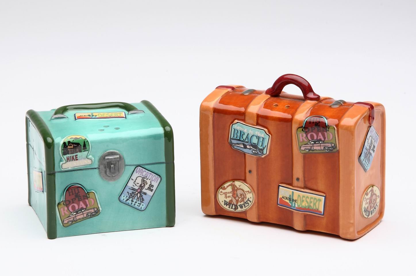 2.75 Inch Road Trip Brown and Green Suitcase Salt and Pepper Shakers