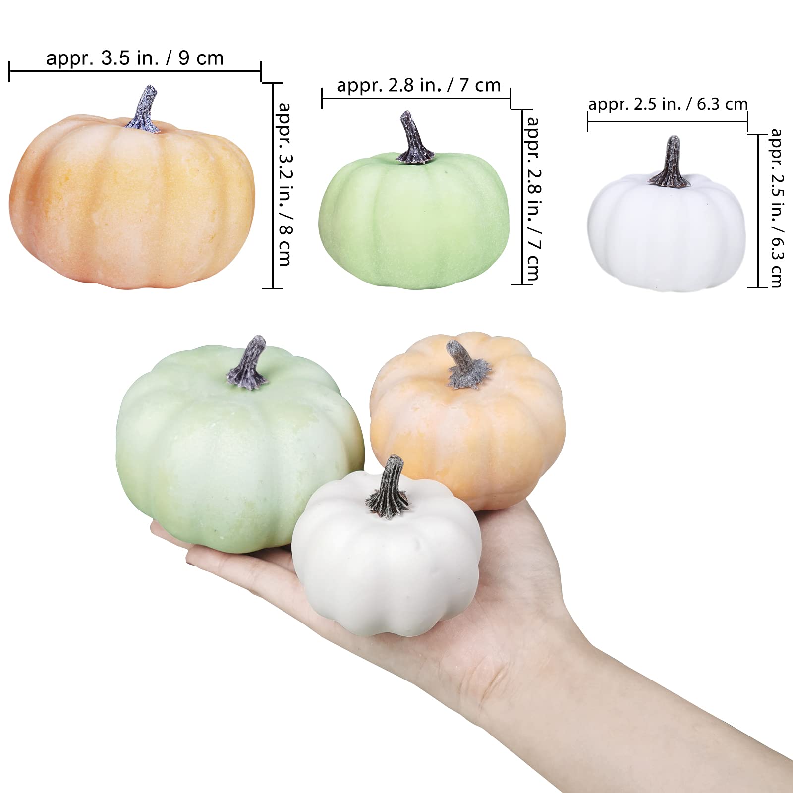 BESTTOYHOME 12 Pcs Assorted Small Frosted Artificial Pumpkins Foam Pumpkins Rustic Harvest Decorative Pumpkins in White Orange G