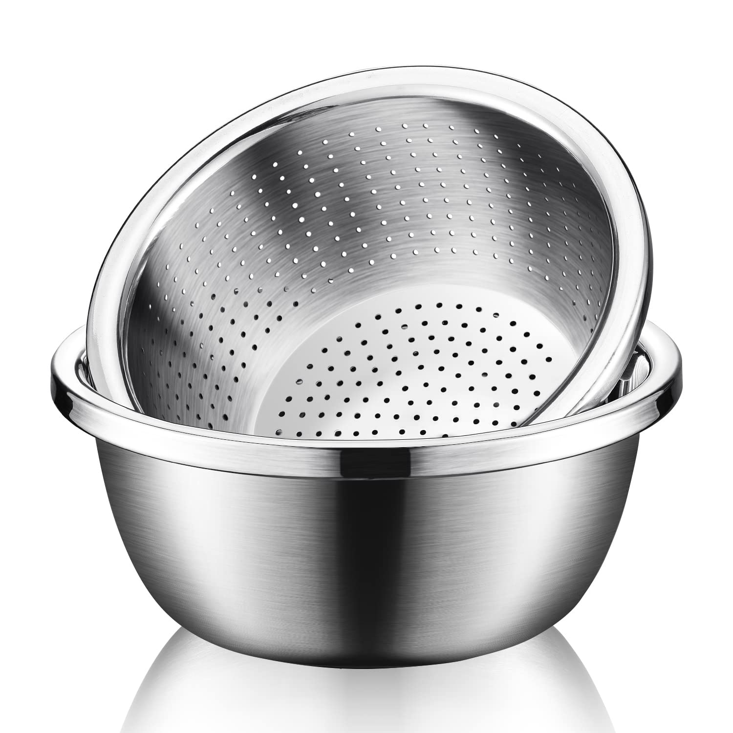 Joyoldelf Stainless Steel Rice Washing Bowl & Mixing Bowls, Heavy Duty 3.5-Qt Colander And Kitchen Strainer With Basin For Rice,