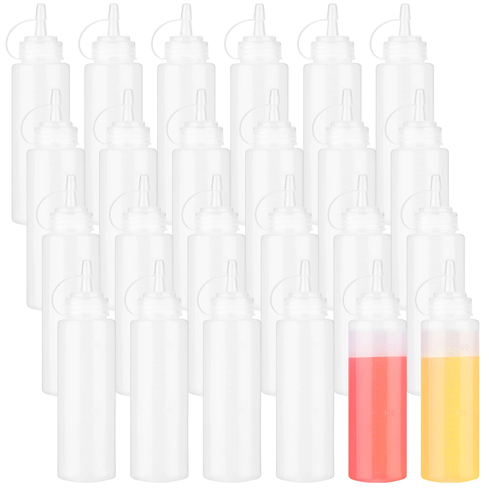 Xinnun 24 Pcs Plastic Condiment Squeeze Bottles Squeeze Leak Proof Multipurpose Squirt Bottles with Twist Top Cap for Sauces Ket