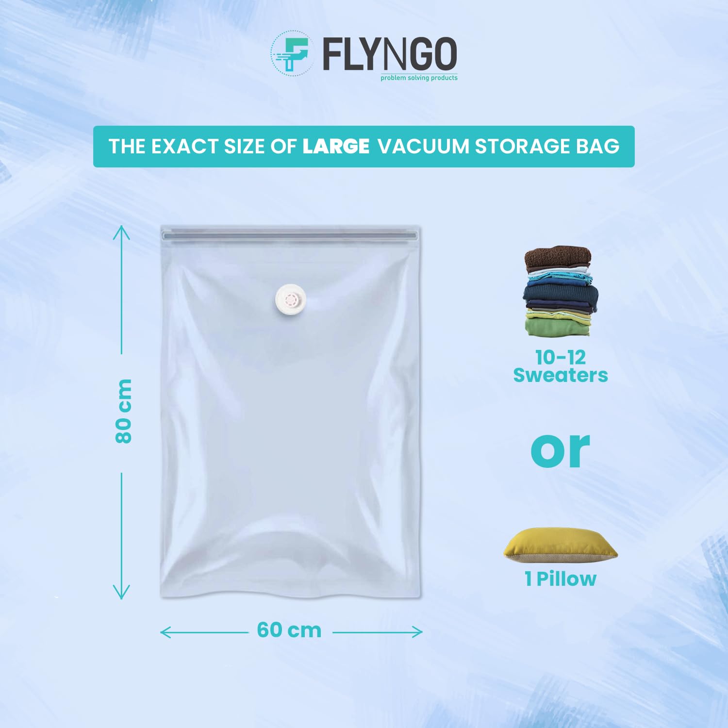 Flyngo Polypropylene Reusable Ziplock Vacuum Storage Space Saver Bags For Clothes With Travel Hand Pump-(Large-Pack Of 3(60Cmx80